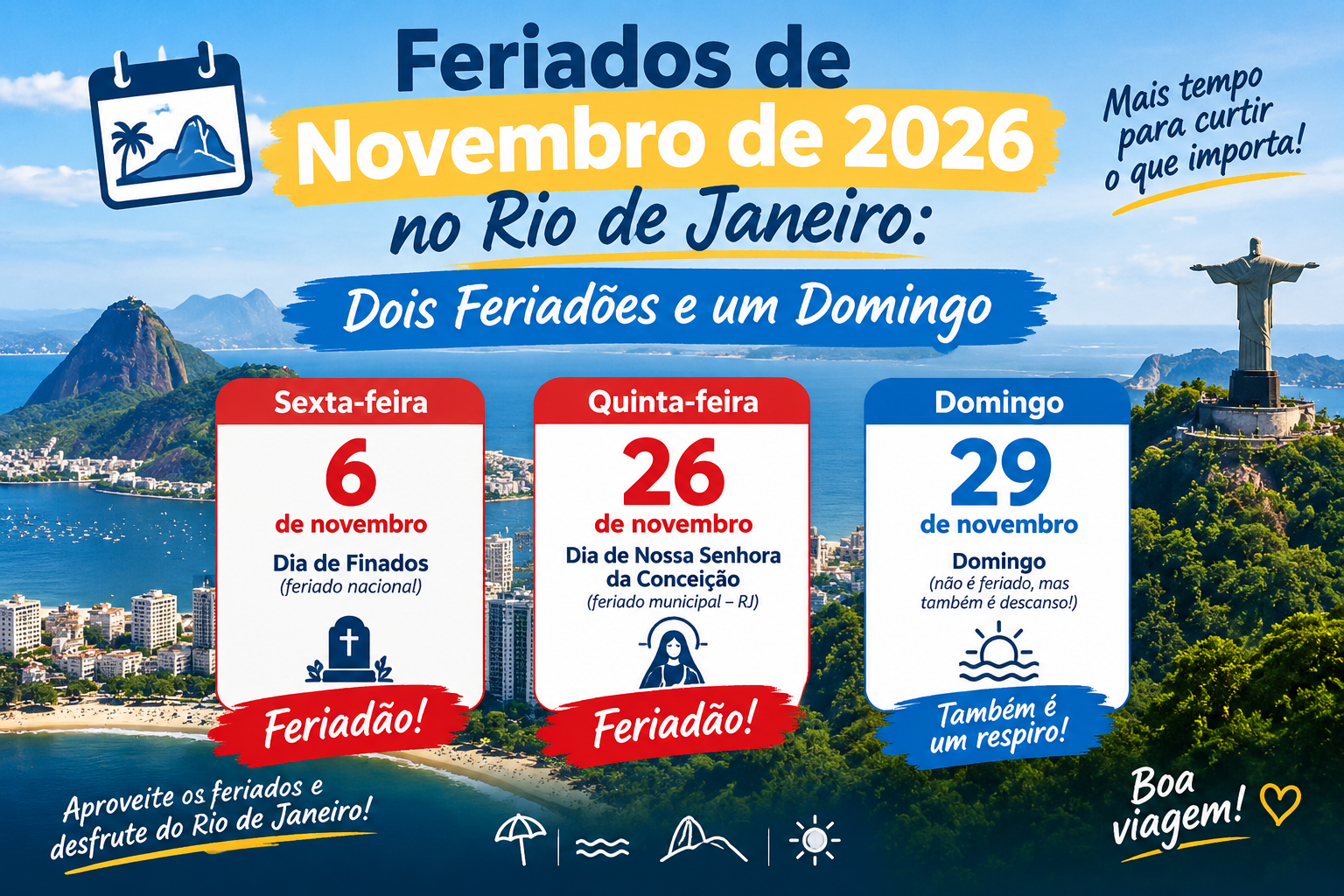 Feriados de Novembro de 2026 no Rio de Janeiro: Dois Feriadões e um Domingo