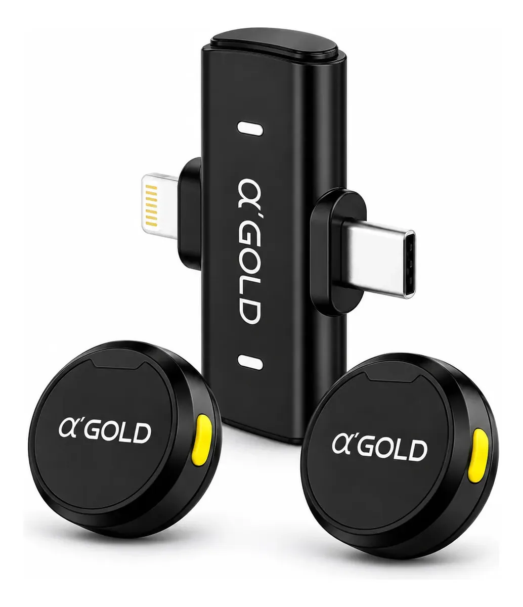 Microfone Lapela A'Gold MCF-38D Sem Fio para iPhone e Android com 2 Microfones